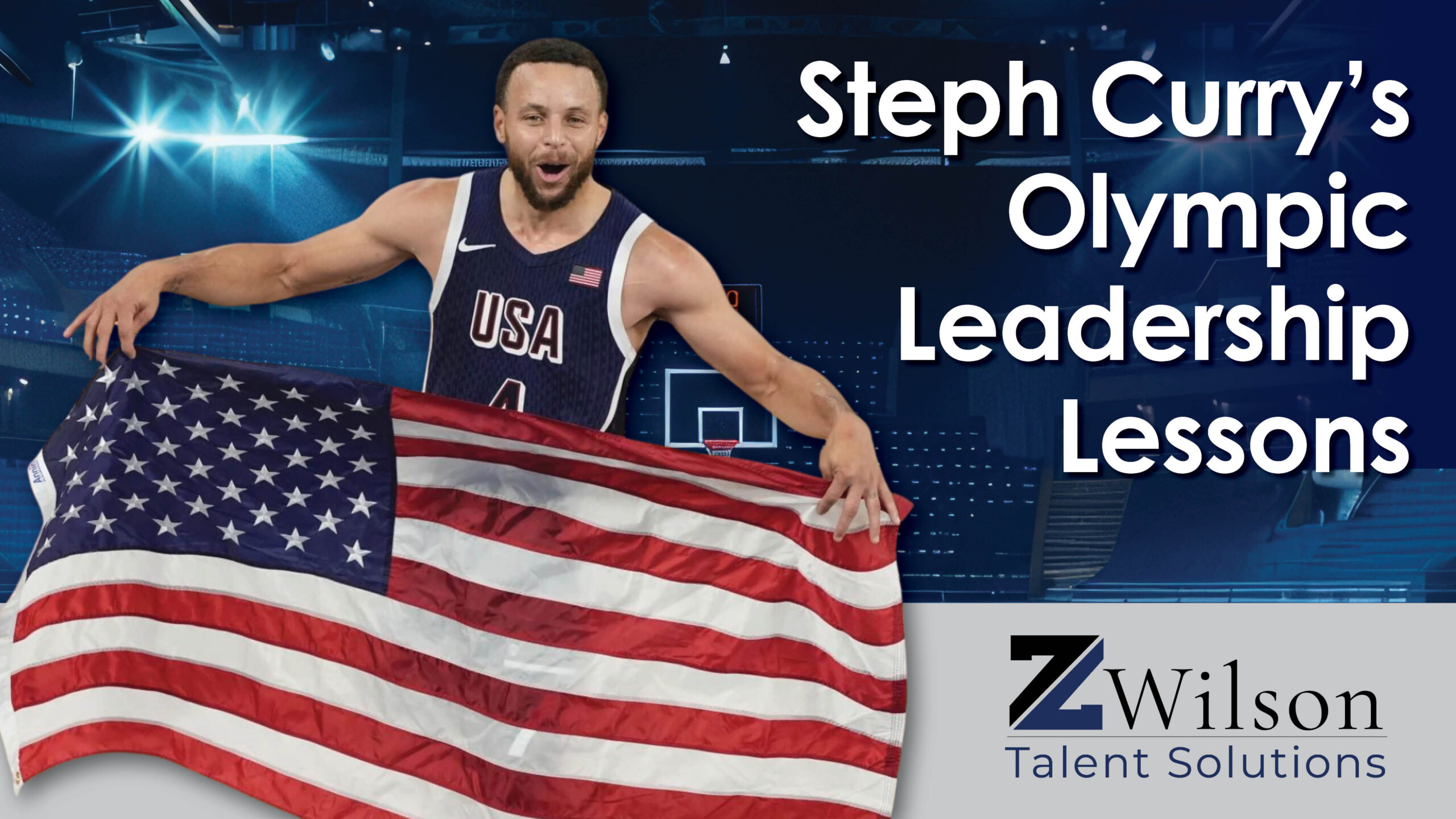 gold medal winner steph curry poses with american flag after winning basketball game.